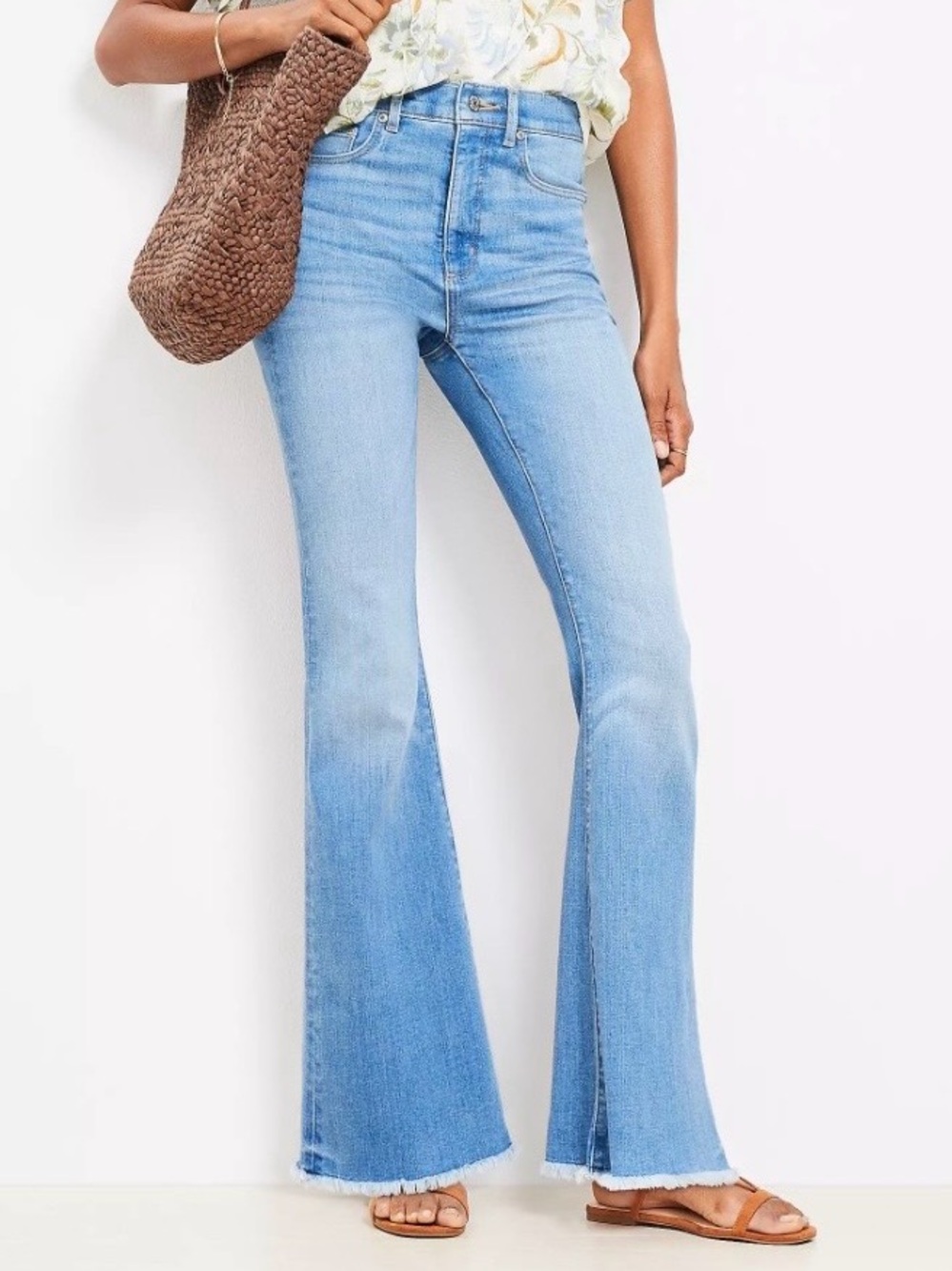 EUC, LOFT Frayed Hem High Rise Slim Flare Jeans, Size 14/32, 31” inseam